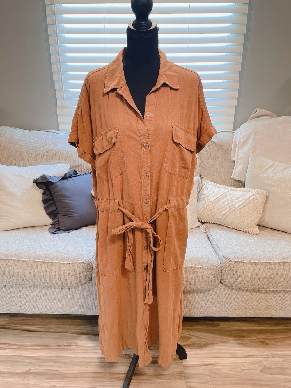 A.n.a Brown Midi Length Cargo Style Linen Dress Size XL